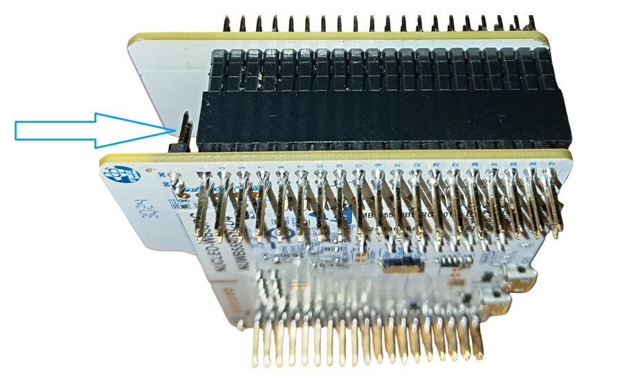 MicroBCI on the Nucleo: match the end pin marked by the arrow